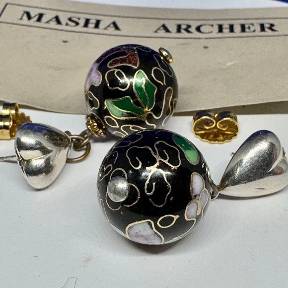Black cloisonné Rounds, Masha Archer designer earrings